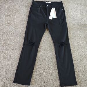 NWT Men's Black Distressed Jeans Slim Straight Size 32x32